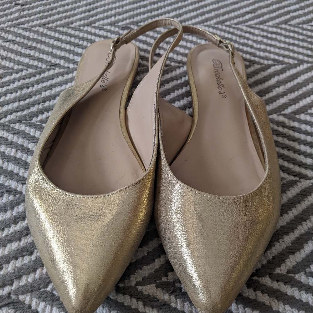 Gold Pointy Toe Sling Back Flats